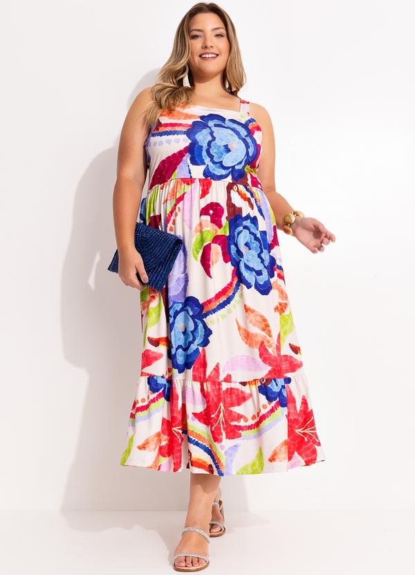 Quintess - Vestido Floral Tropical Tucanos em Malha Fria