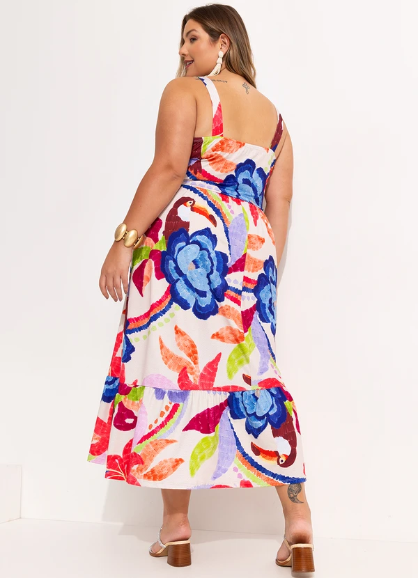 Quintess - Vestido Floral Tropical Tucanos em Malha Fria 3
