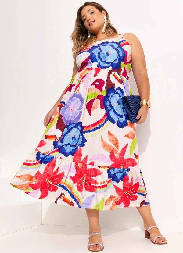 Quintess - Vestido Floral Tropical Tucanos em Malha Fria 2