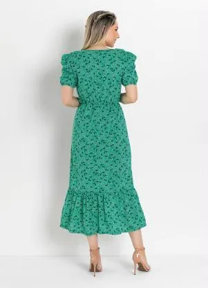 Rosalie - Vestido Floral Verde com Babado - ROSALIE