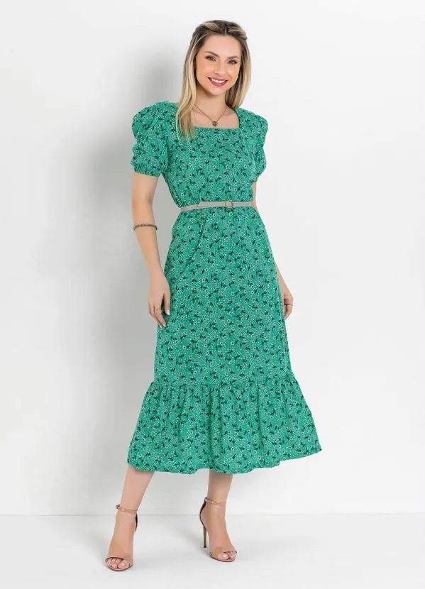 Rosalie - Vestido Floral Verde com Babado 5