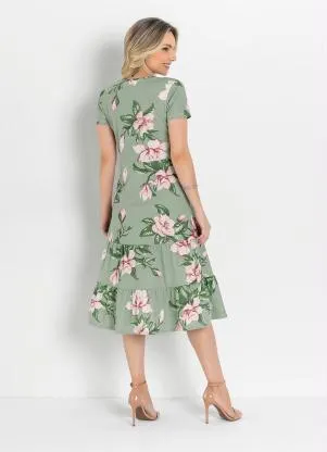 Rosalie - Vestido Floral Verde com Babado - ROSALIE