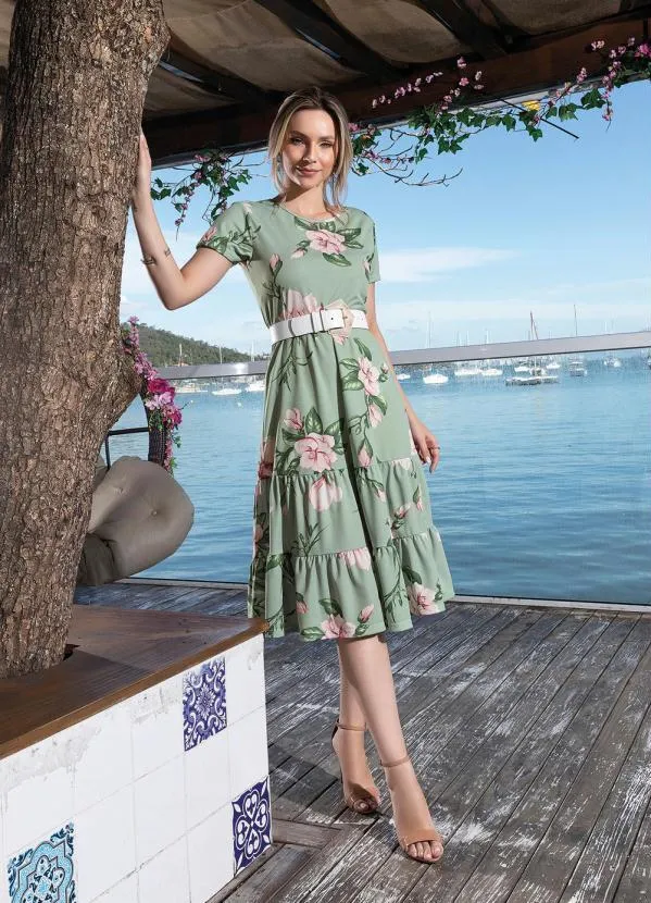 Rosalie - Vestido Floral Verde com Babado 4