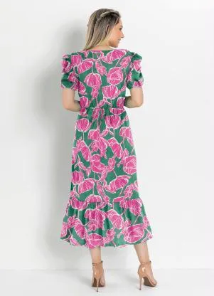 Rosalie - Vestido Floral Verde com Babado - ROSALIE