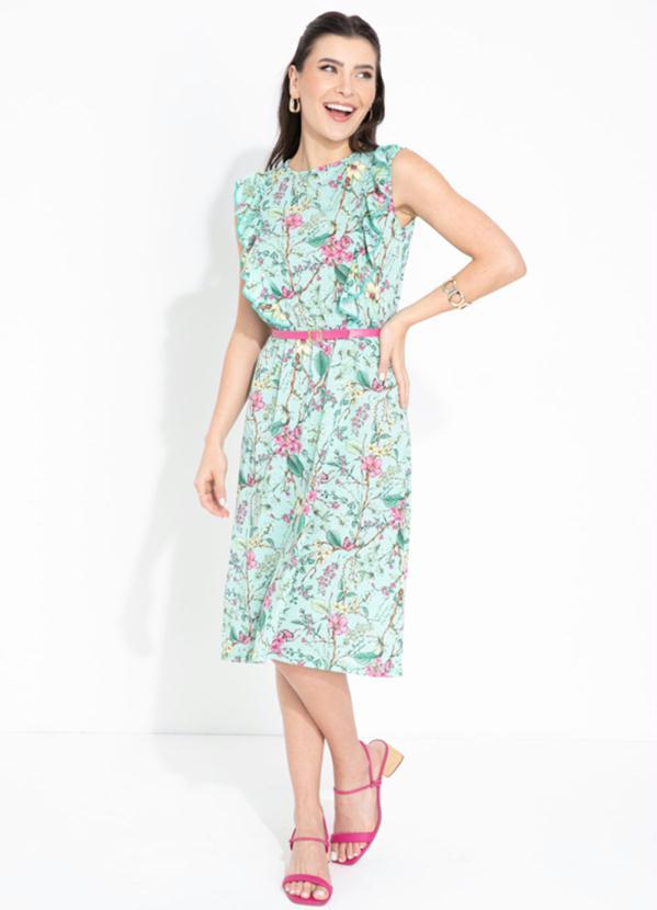 Outlet - Vestido Floral Verde com Babados Moda Evangélica 3