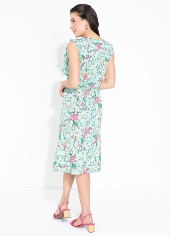 Outlet - Vestido Floral Verde com Babados Moda Evangélica 4