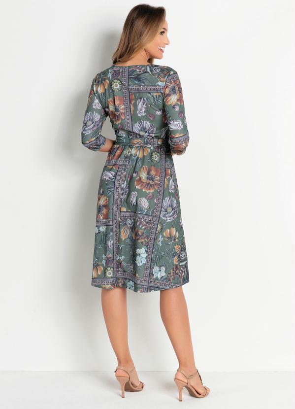Rosalie - Vestido Floral Verde com Faixa Moda Evangélica 2