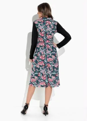 Rosalie - Vestido Floral Verde com Faixa - ROSALIE