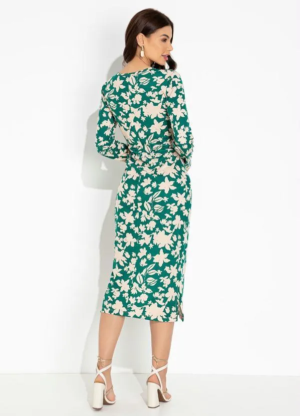 Moda Pop - Vestido Floral Verde com Fendas e Manga Longa 4