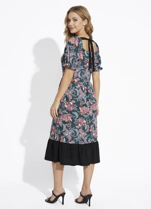 Rosalie - Vestido Floral Verde com Manga - ROSALIE