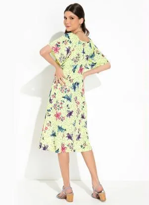 Rosalie - Vestido Floral Verde com Mangas - ROSALIE