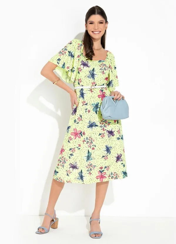 Rosalie - Vestido Floral Verde com Mangas