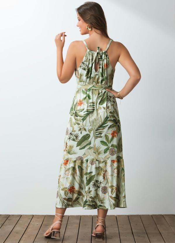 Quintess - Vestido Floral Verde Decote Ajustável e Bolsos 2