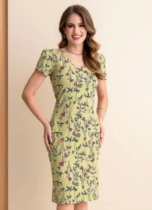 Rosalie - Vestido Floral Verde em Malha - ROSALIE