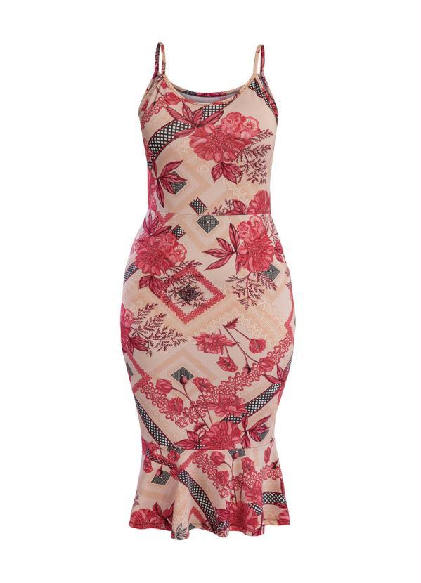 Moda Pop - Vestido Floral Vermelho com Babado na Barra 5