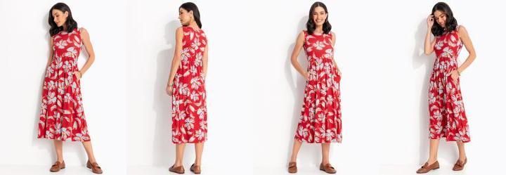Vestido Floral Vermelho em Malha de Viscose