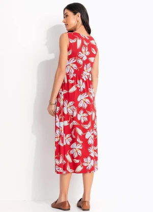 Quintess - Vestido Floral Vermelho em Malha de Viscose - QUINTESS