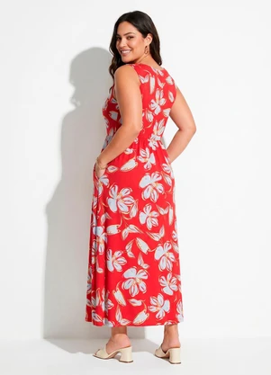 Quintess - Vestido Floral Vermelho em Malha de Viscose - QUINTESS
