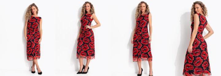 Vestido Floral Vermelho em Tule