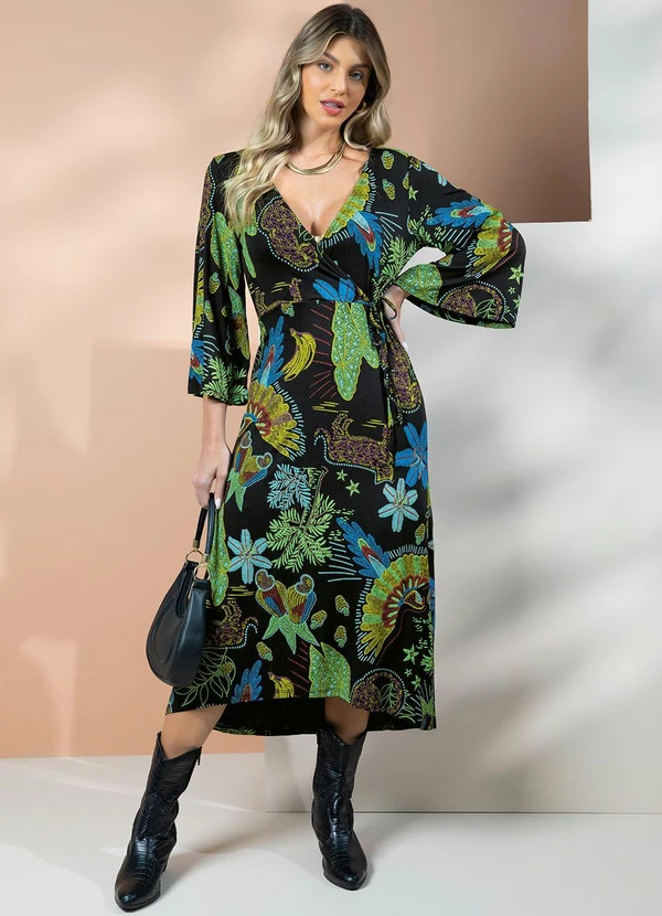 Quintess - Vestido Floresta Preta com Transpasse 8