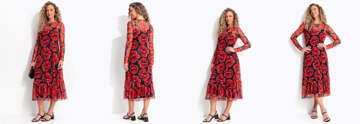 Vestido Floral Vermelho em Tule