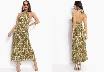 Vestido Folhagem Abstrata em Malha de Viscose Te