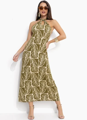 Quintess - Vestido Folhagem Abstrata em Malha de Viscose Te - QUINTESS