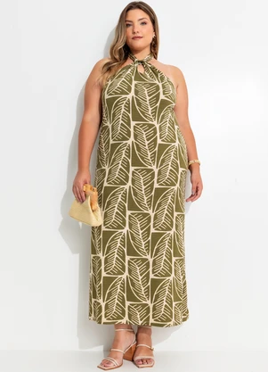 Quintess - Vestido Folhagem Abstrata em Malha de Viscose Te - QUINTESS