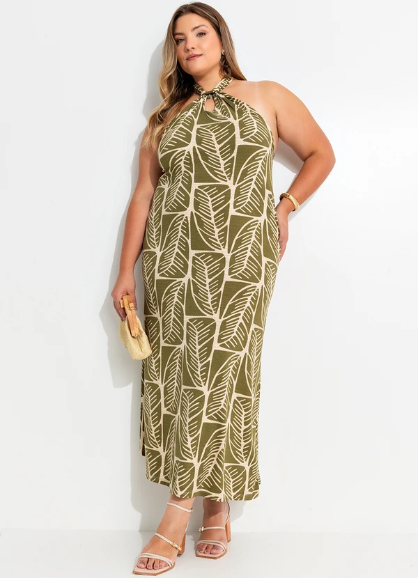 Quintess - Vestido Folhagem Abstrata em Malha de Viscose Te 2