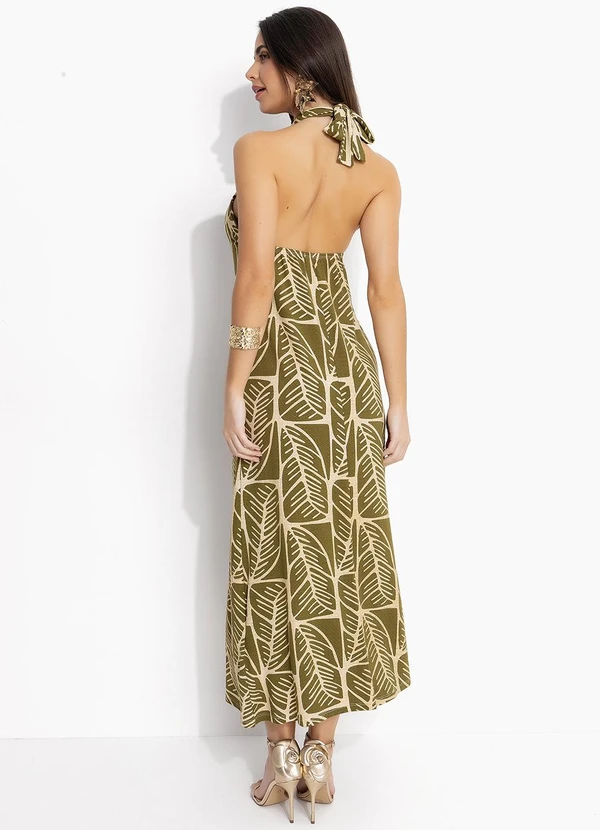 Quintess - Vestido Folhagem Abstrata em Malha de Viscose Te 10