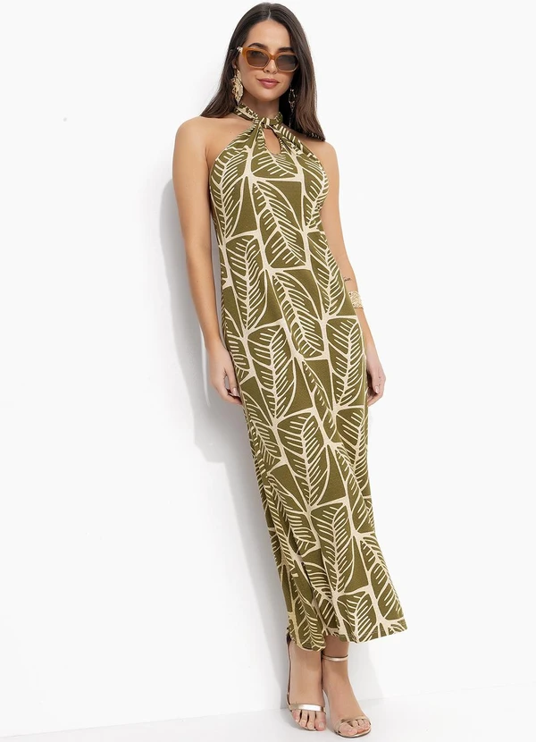 Quintess - Vestido Folhagem Abstrata em Malha de Viscose Te 9