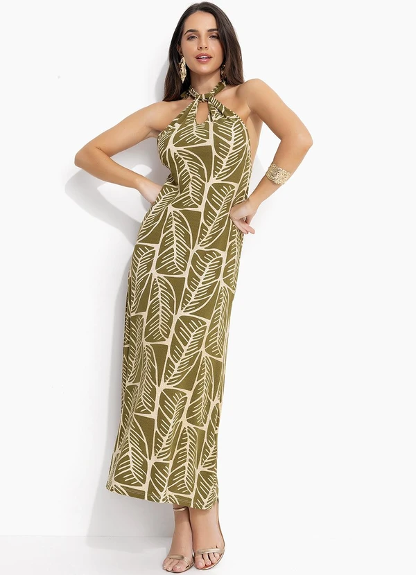 Quintess - Vestido Folhagem Abstrata em Malha de Viscose Te 8