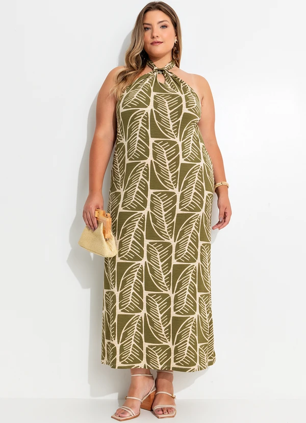 Quintess - Vestido Folhagem Abstrata em Malha de Viscose Te 4