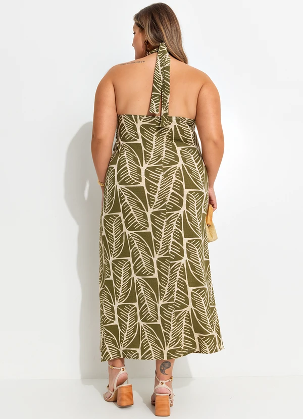 Quintess - Vestido Folhagem Abstrata em Malha de Viscose Te 3