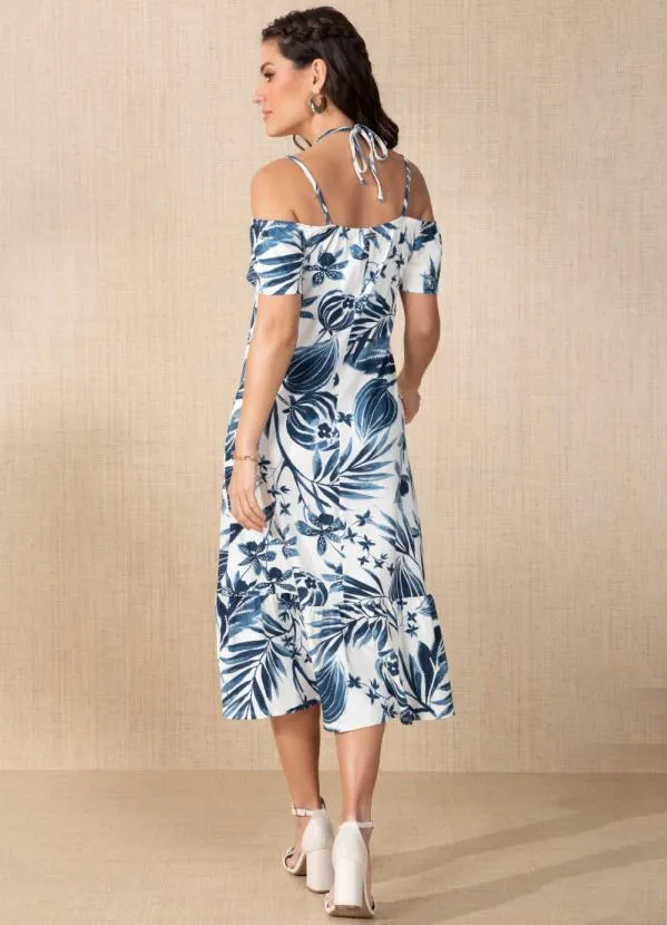 Quintess - Vestido Folhagem Azul com Alças Duplas 2