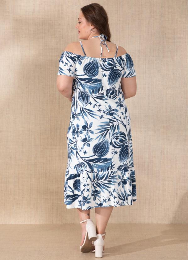 Quintess - Vestido Folhagem Azul com Alças Duplas 6