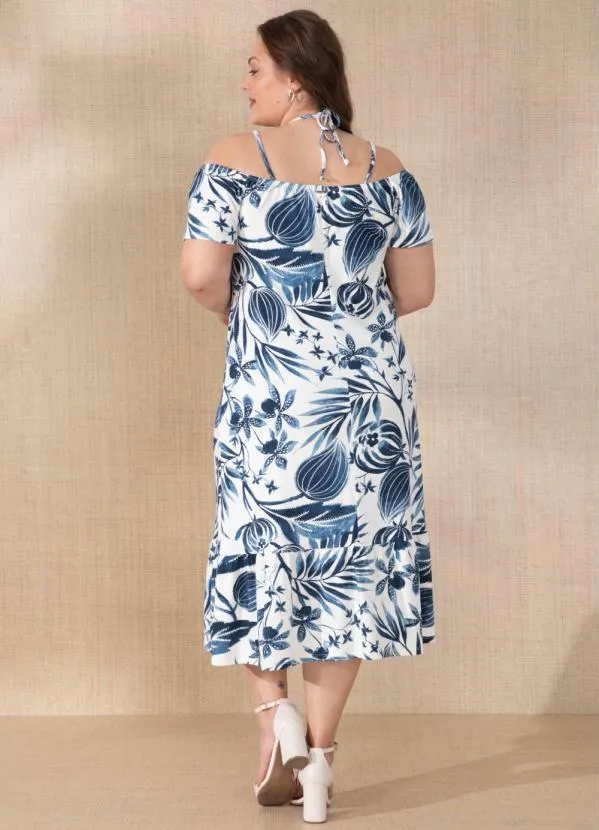 Quintess - Vestido Folhagem Azul com Alças Duplas 6