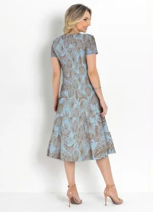 Rosalie - Vestido Folhagem Azul com Babado - ROSALIE