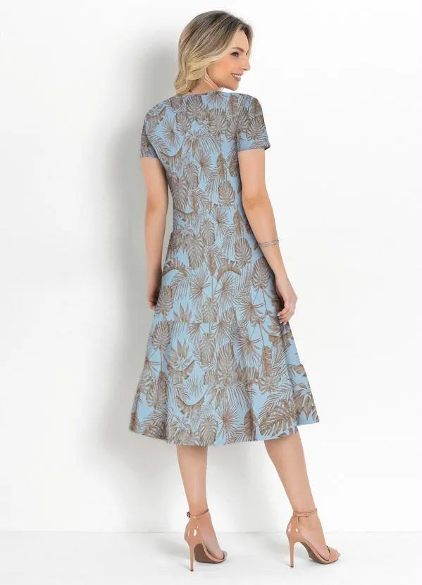 Rosalie - Vestido Folhagem Azul com Babado 2