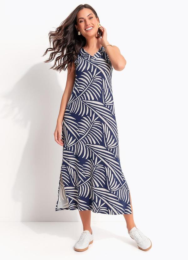 Vestido (Folhagem Azul) em Malha de Viscose