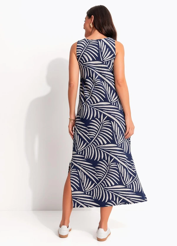 Quintess - Vestido Folhagem Azul em Malha de Viscose 2