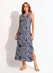 Quintess - Vestido Folhagem Azul em Malha de Viscose - variação: Folhagem Azul