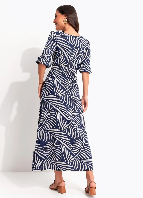 Quintess - Vestido Folhagem Azul em Malha de Viscose 3