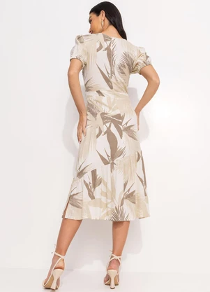 Quintess - Vestido Folhagem Bege em Linho - QUINTESS
