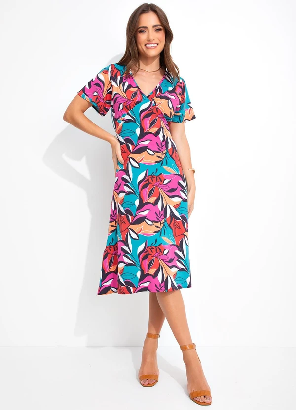 Bimini - Vestido Folhagem Colorida em Malha de Poliéster 3