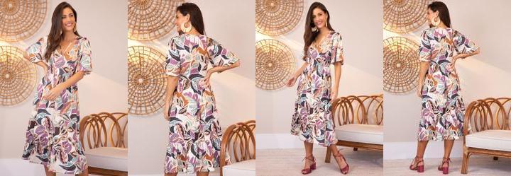 Vestido Folhagem Colorida em Poliflex