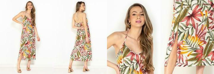 Vestido Folhagem com Amarrao e Recortes