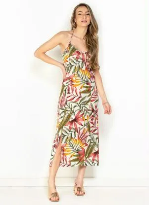 Moda Pop - Vestido Folhagem com Amarração e Recortes - MODA POP