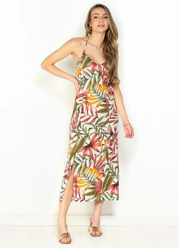 Moda Pop - Vestido Folhagem com Amarração e Recortes