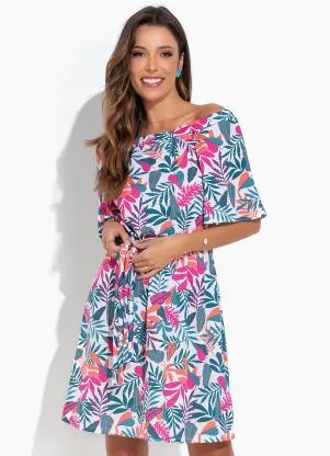 Moda Pop - Vestido Folhagem com Decote Ombro a Ombro - MODA POP